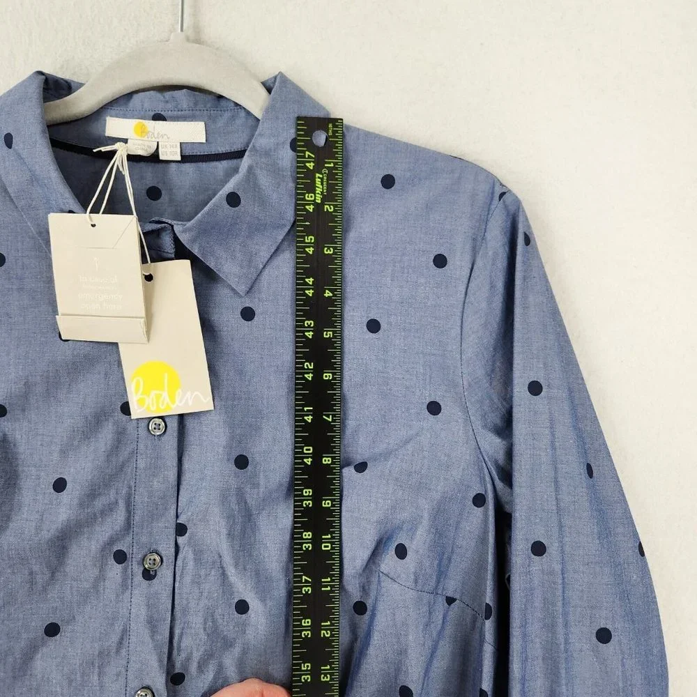 Boden Dress Womens 10 Blue Polka Tie Waist Button Front Modern Shirt Dress NEW - Picture 5 of 12